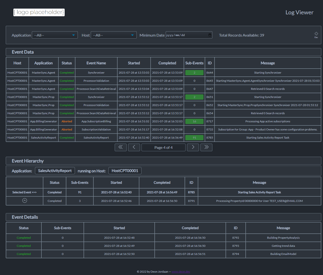 Screenshot of log viewer application project